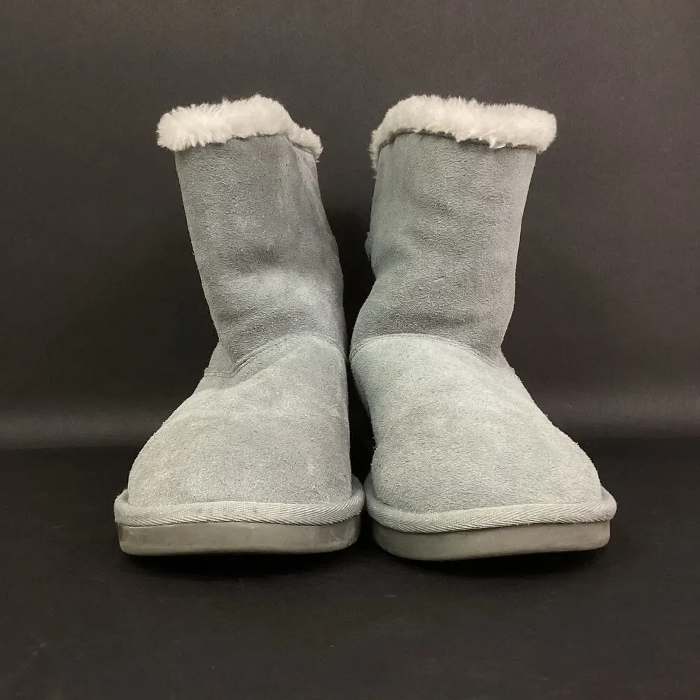 Koolaburra by Ugg Nalie Boots -Kid Sz 4 -Light Gray Suede -Faux Fur Lined Bootie